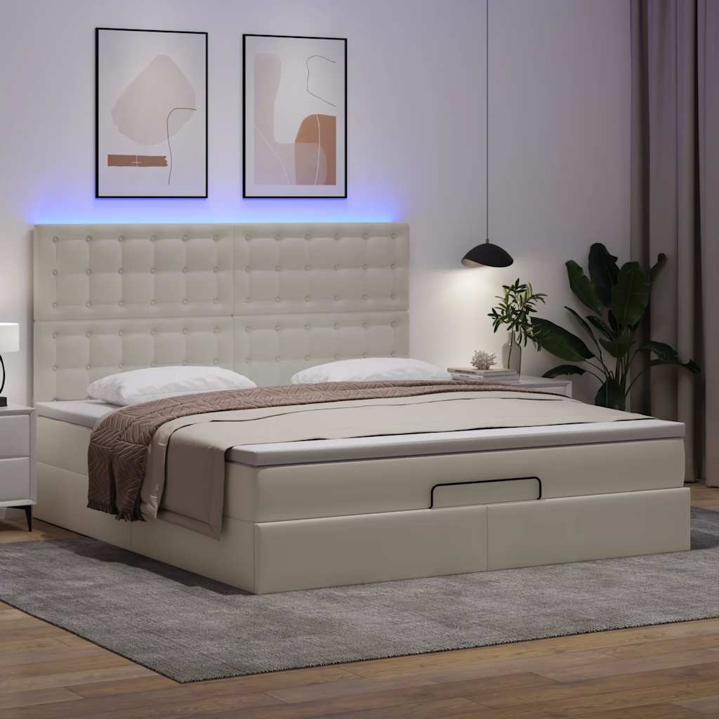 Ottoman-Bett mit Matratze & LEDs Weiß 180x200 cm Kunstleder