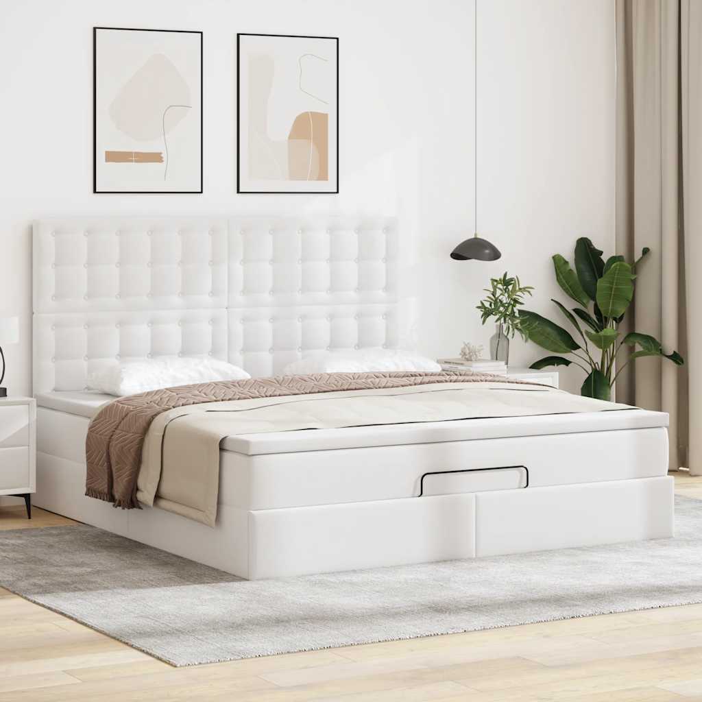 vidaXL Lit ottoman avec matelas et LED Blanc 180x200 cm Similicuir