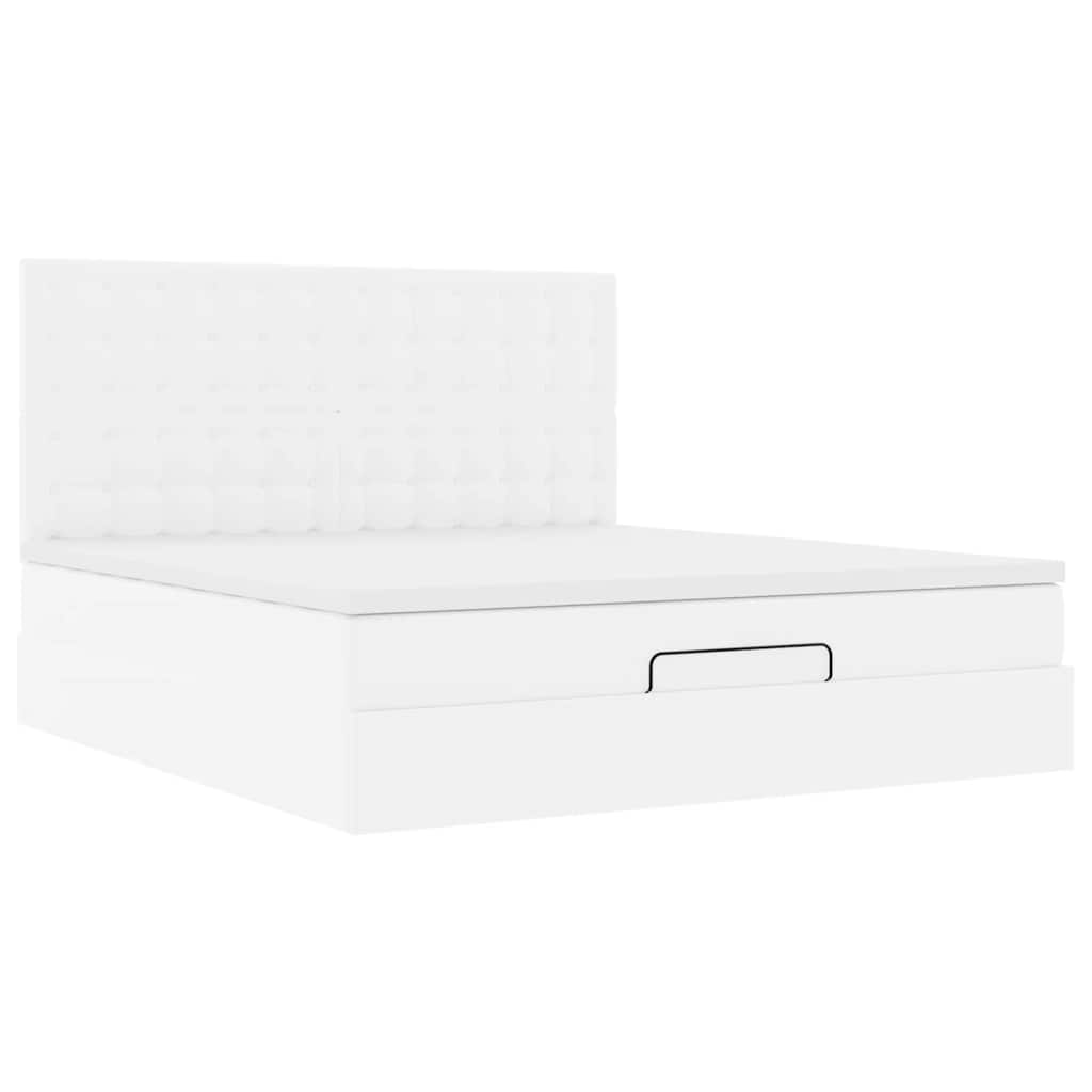 Ottoman-Bett mit Matratze & LEDs Weiß 180x200 cm Kunstleder