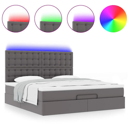 vidaXL Ottoman-Bett mit Matratze & LEDs Grau 180x200 cm Kunstleder
