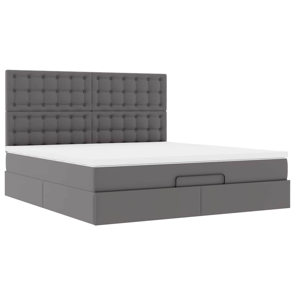 vidaXL Ottoman-Bett mit Matratze & LEDs Grau 180x200 cm Kunstleder