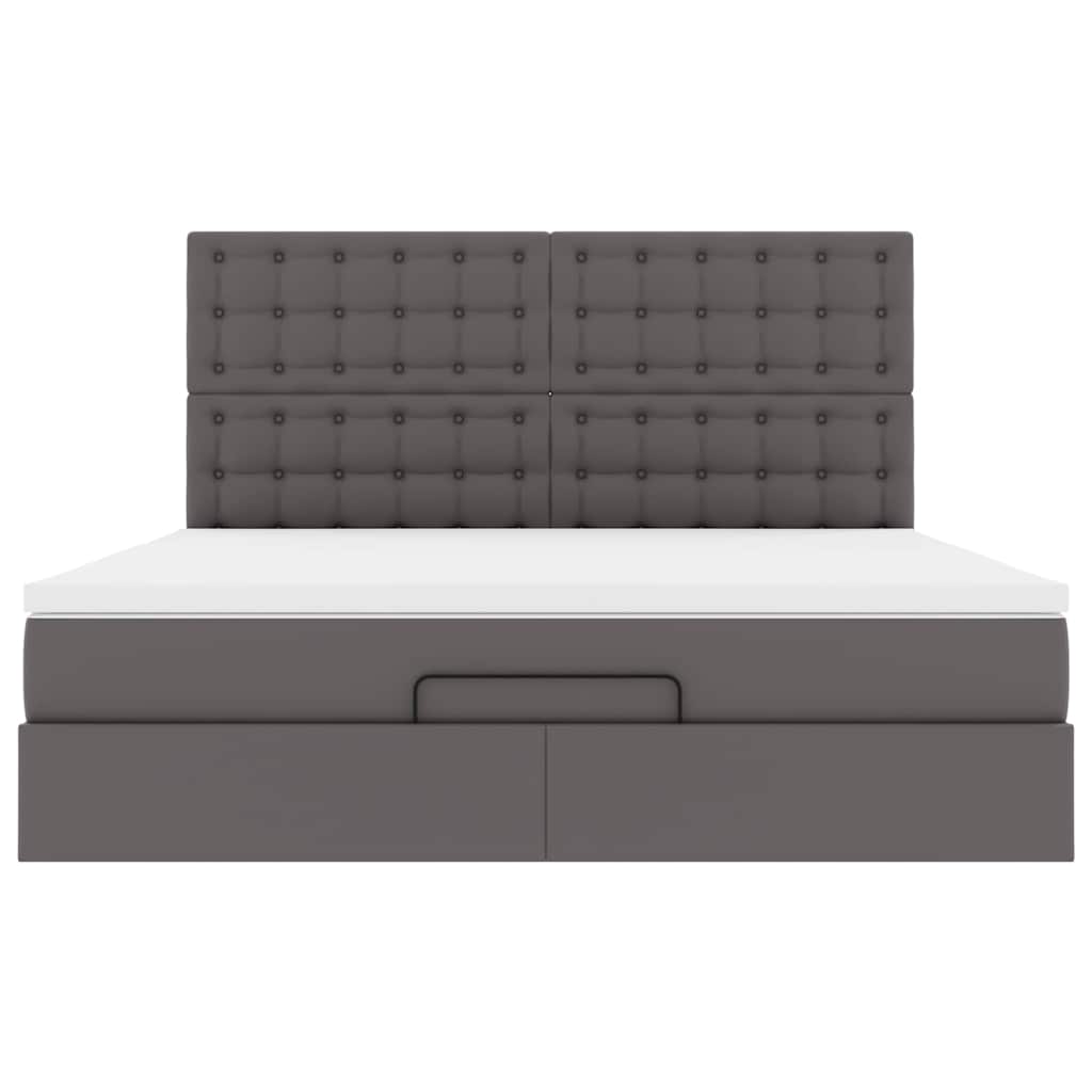 vidaXL Ottoman-Bett mit Matratze & LEDs Grau 180x200 cm Kunstleder