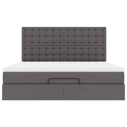 vidaXL Ottoman-Bett mit Matratze & LEDs Grau 180x200 cm Kunstleder