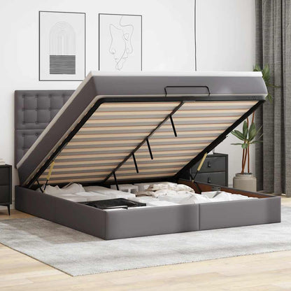 vidaXL Ottoman-Bett mit Matratze & LEDs Grau 180x200 cm Kunstleder