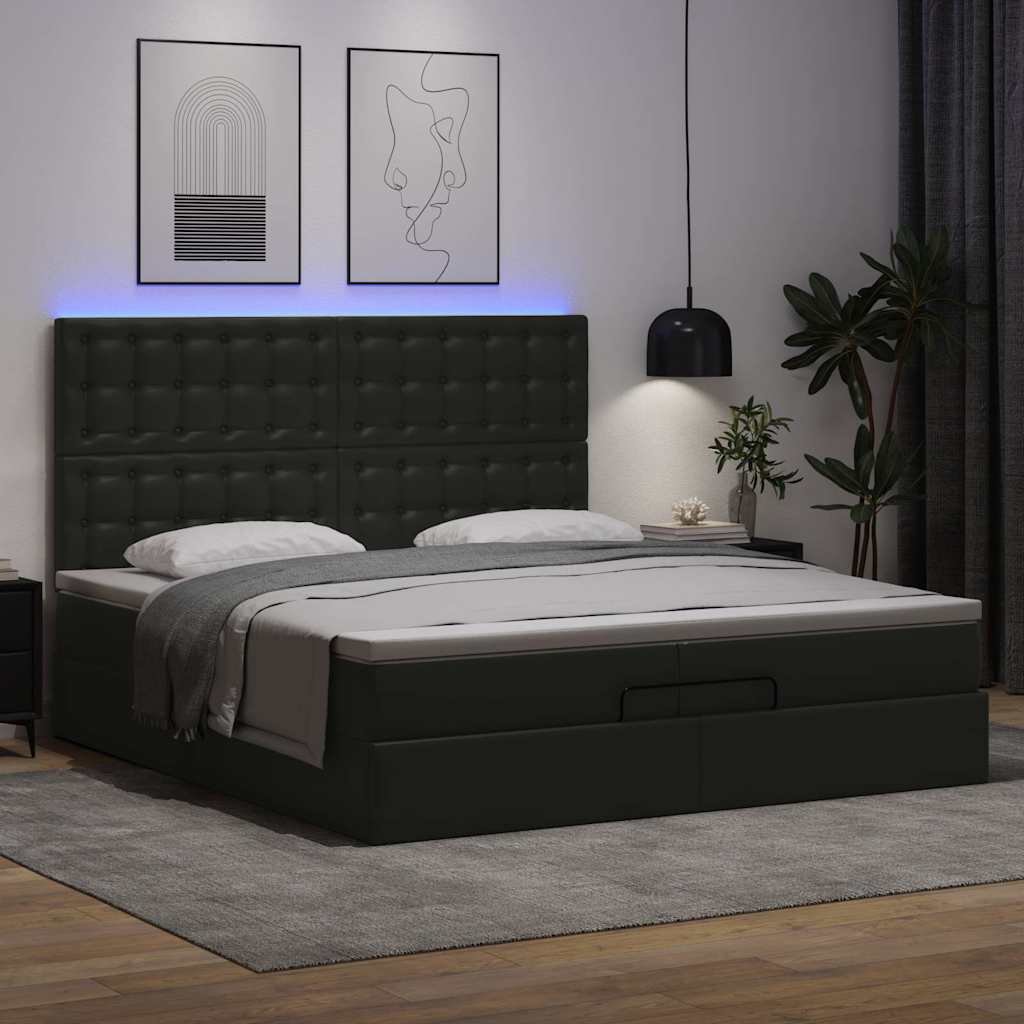 Ottoman-Bett mit Matratzen & LEDs Schwarz 200x200 cm Kunstleder