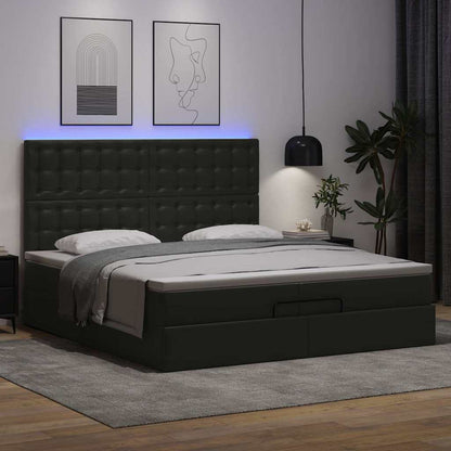 Ottoman-Bett mit Matratzen & LEDs Schwarz 200x200 cm Kunstleder