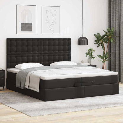 vidaXL Ottoman-Bett mit Matratzen & LEDs Schwarz 200x200 cm Kunstleder