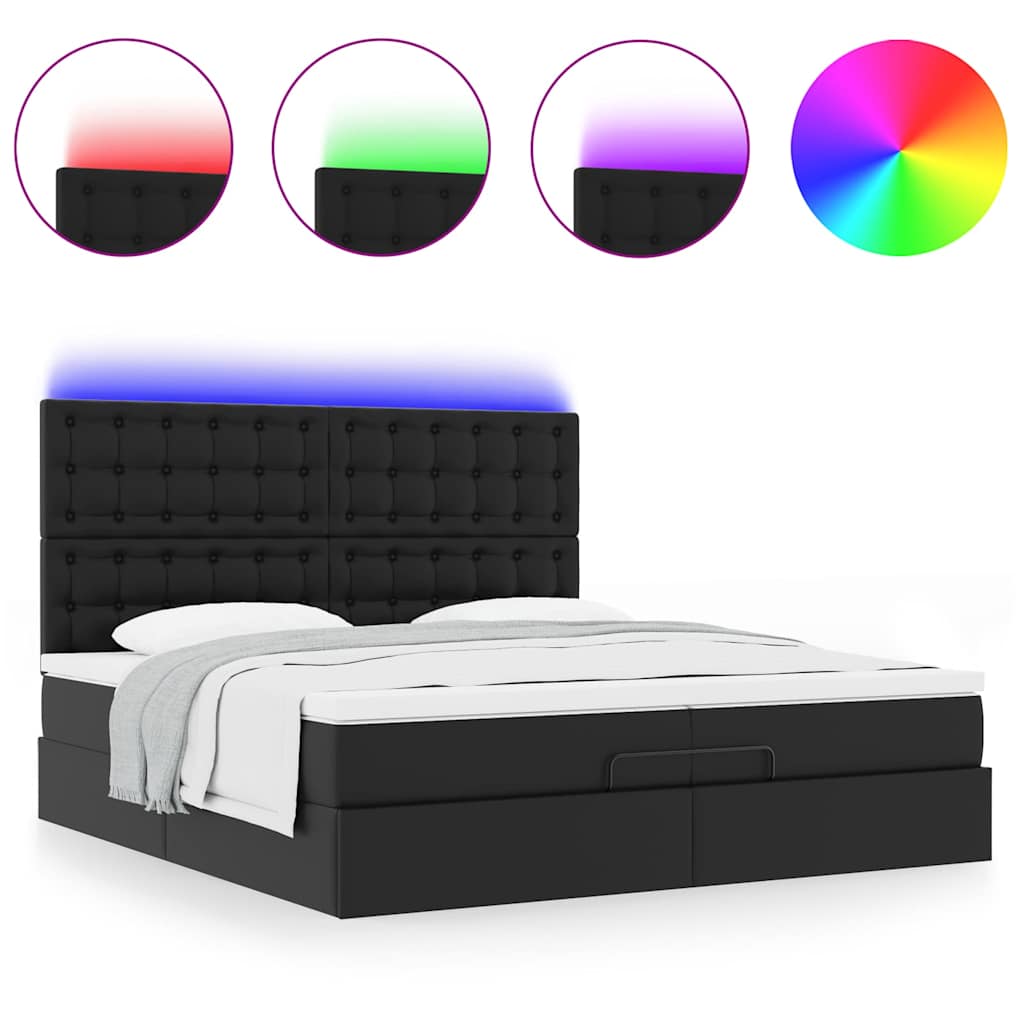 Ottoman-Bett mit Matratzen & LEDs Schwarz 200x200 cm Kunstleder