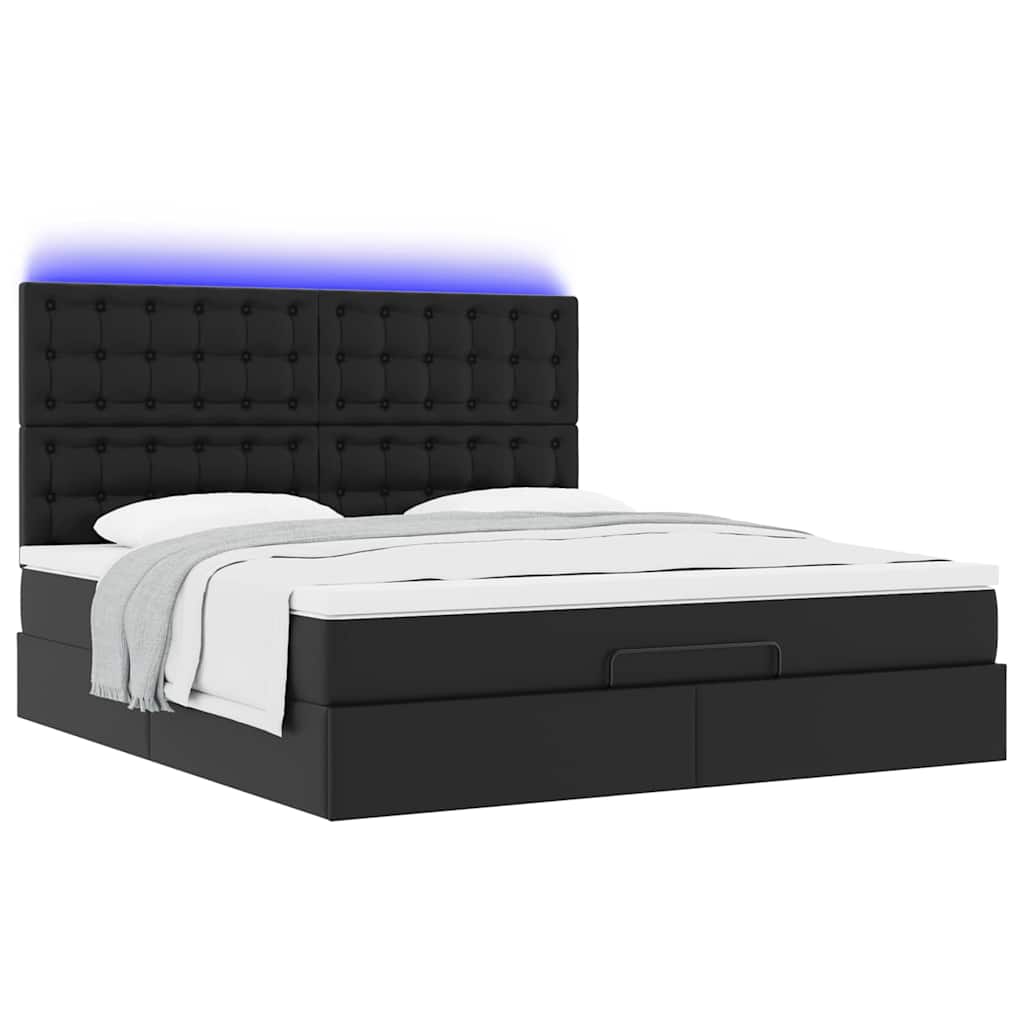 Ottoman-Bett mit Matratzen & LEDs Schwarz 200x200 cm Kunstleder
