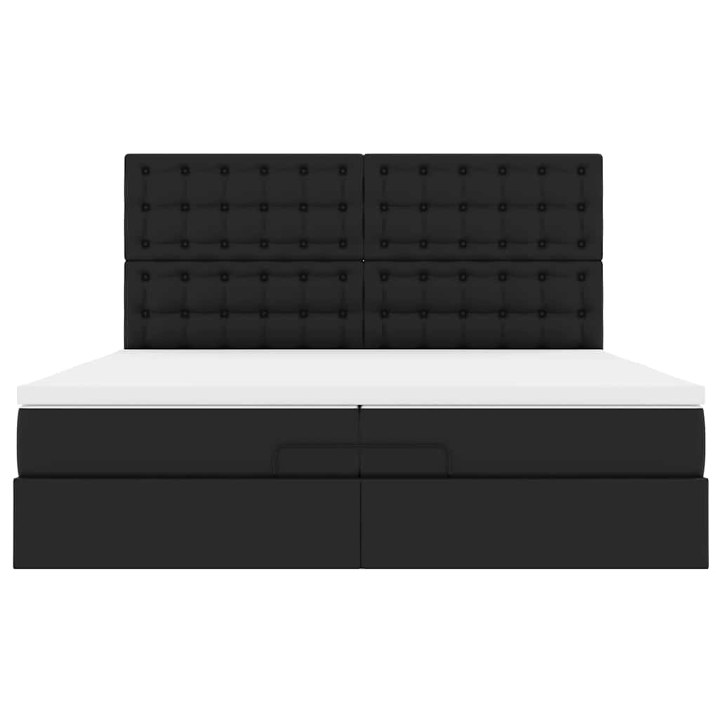 Ottoman-Bett mit Matratzen & LEDs Schwarz 200x200 cm Kunstleder