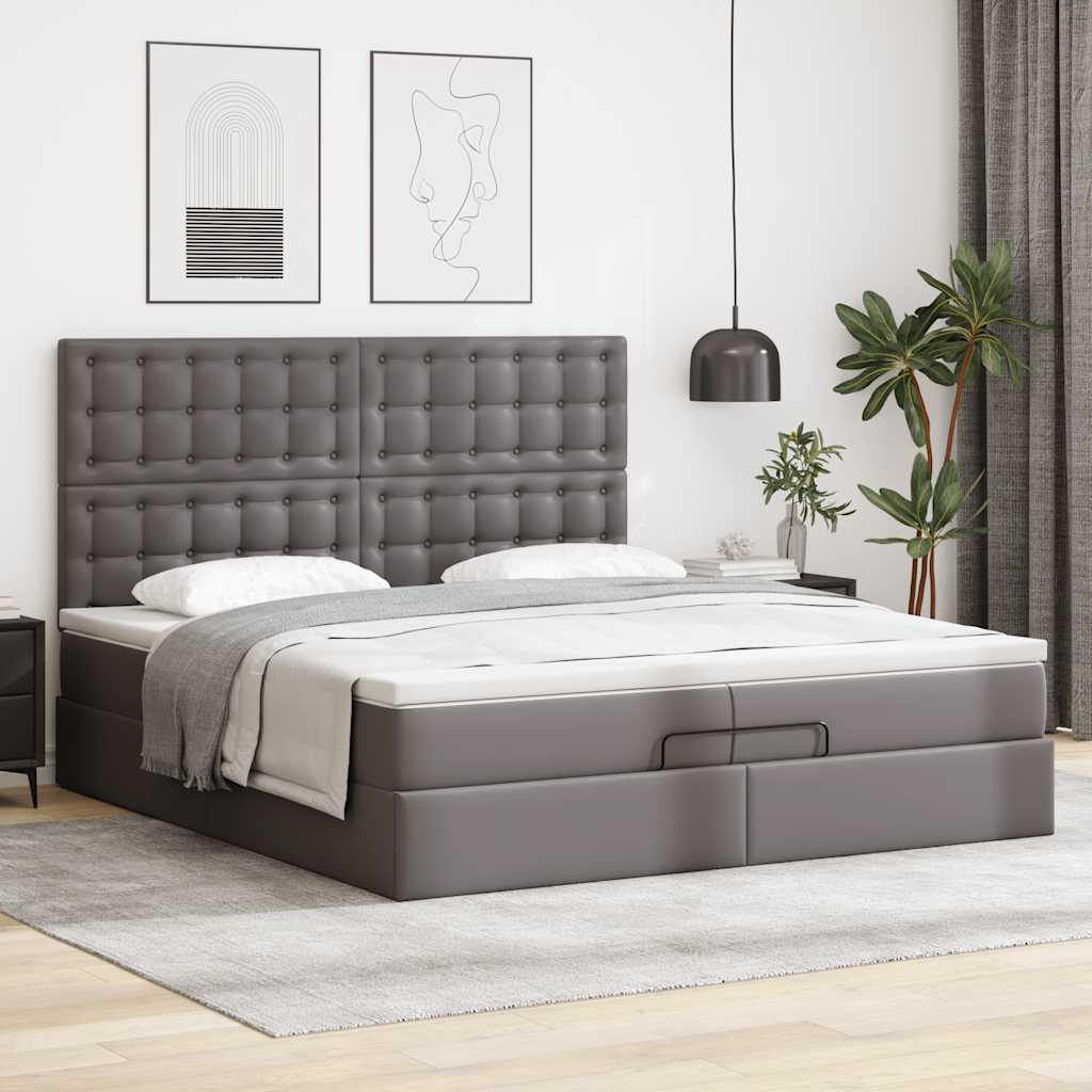 vidaXL Ottoman-Bett mit Matratzen & LEDs Grau 200x200 cm Kunstleder