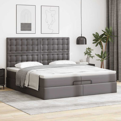 vidaXL Ottoman-Bett mit Matratzen & LEDs Grau 200x200 cm Kunstleder