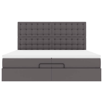 vidaXL Ottoman-Bett mit Matratzen & LEDs Grau 200x200 cm Kunstleder