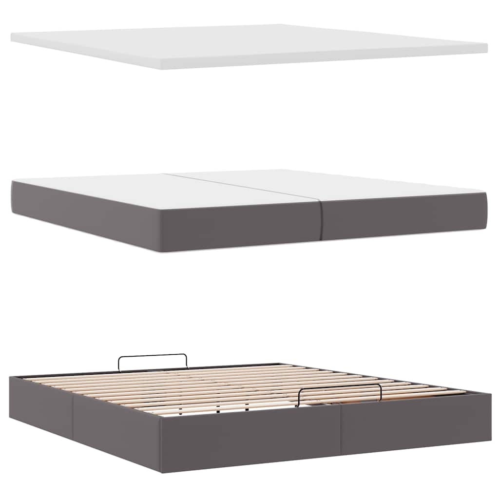 vidaXL Ottoman-Bett mit Matratzen & LEDs Grau 200x200 cm Kunstleder
