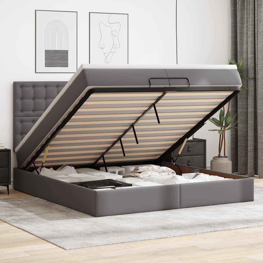 vidaXL Ottoman-Bett mit Matratzen & LEDs Grau 200x200 cm Kunstleder