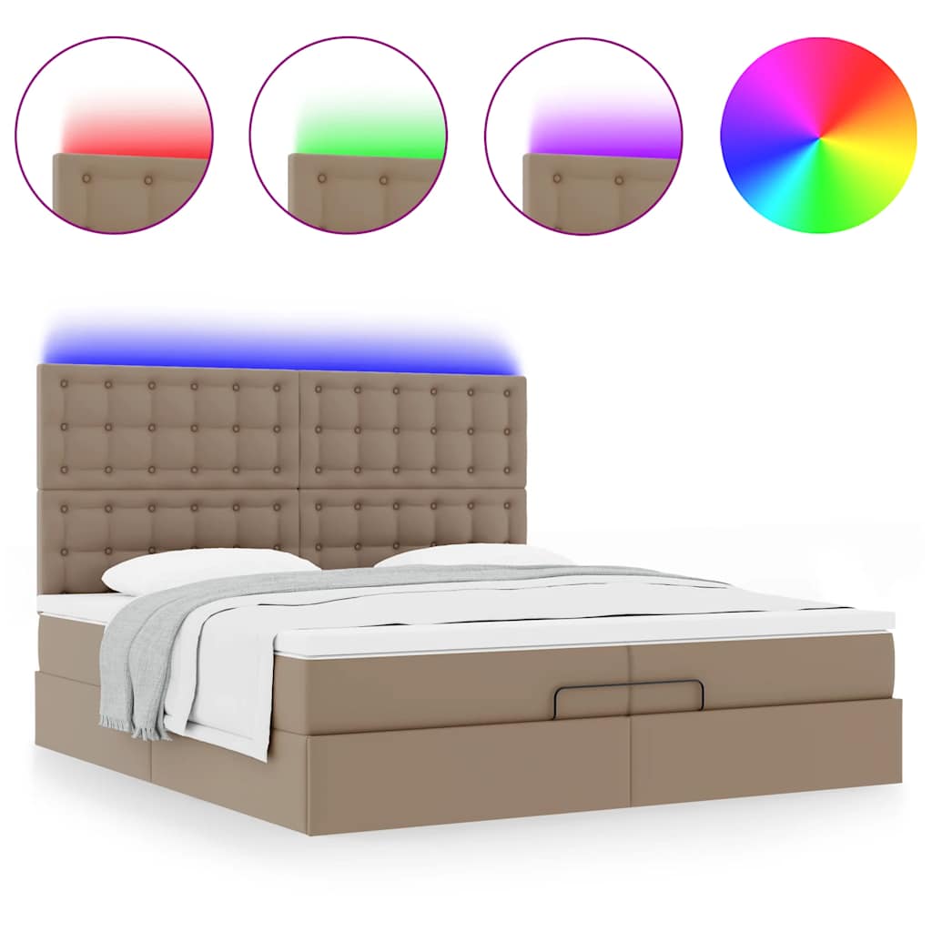 vidaXL Ottoman-Bett mit Matratzen LEDs Cappuccino 200x200cm Kunstleder
