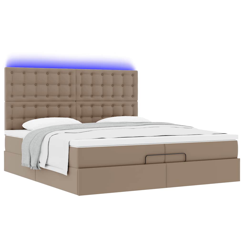 vidaXL Ottoman-Bett mit Matratzen LEDs Cappuccino 200x200cm Kunstleder