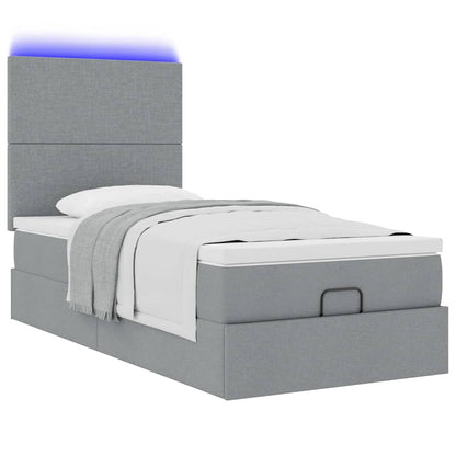 vidaXL Lit ottoman avec matelas et LED gris clair 80x200 cm tissu
