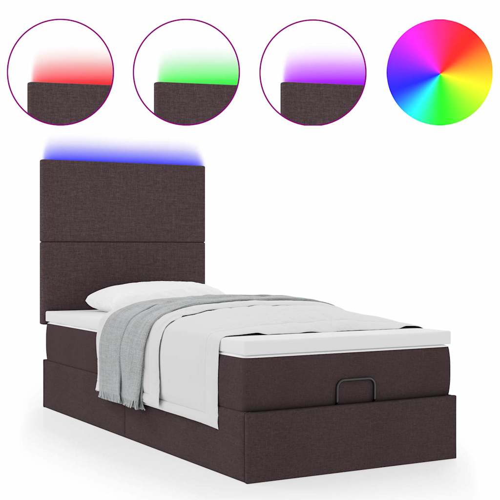 vidaXL Ottoman-Bett mit Matratze & LEDs Dunkelbraun 80x200 cm Stoff