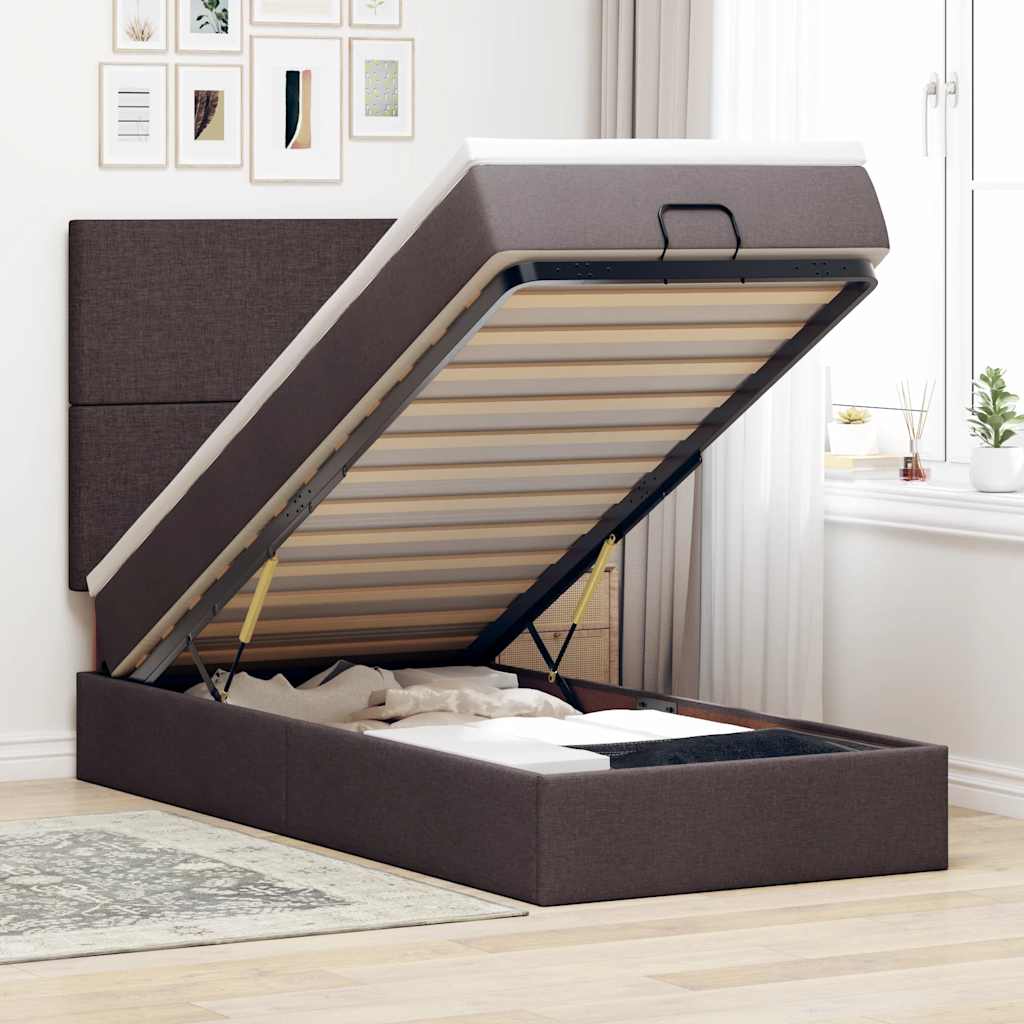 vidaXL Ottoman-Bett mit Matratze & LEDs Dunkelbraun 80x200 cm Stoff