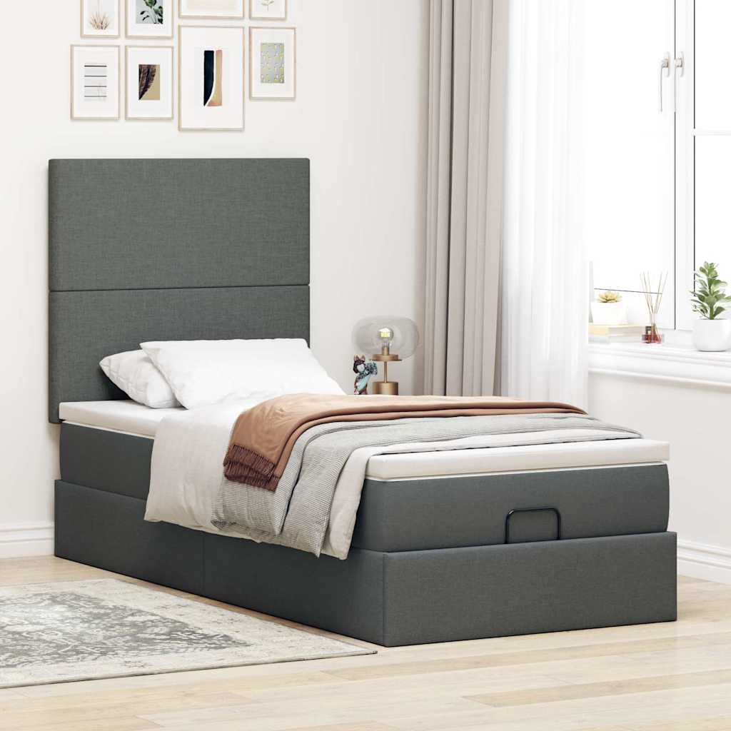 vidaXL Ottoman-Bett mit Matratze & LEDs Dunkelgrau 90x190 cm Stoff
