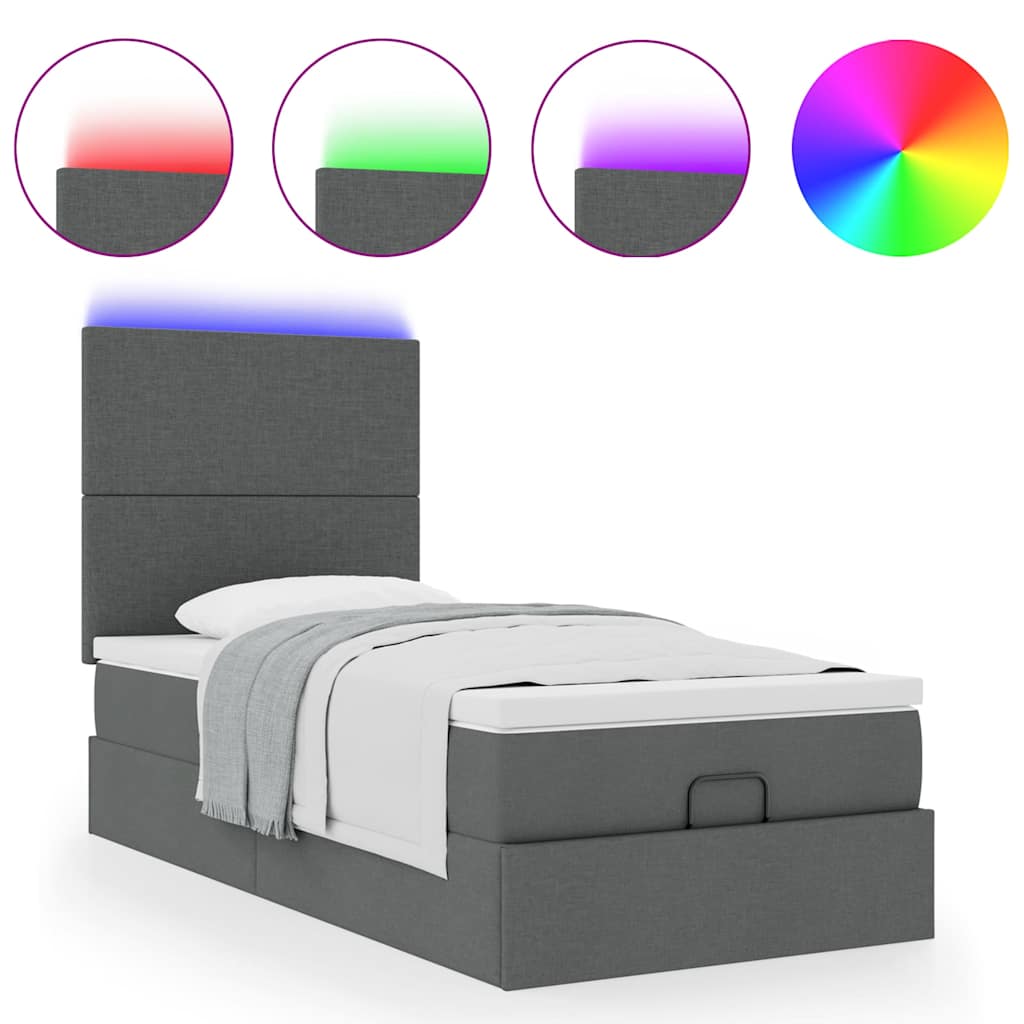 vidaXL Ottoman-Bett mit Matratze & LEDs Dunkelgrau 90x190 cm Stoff