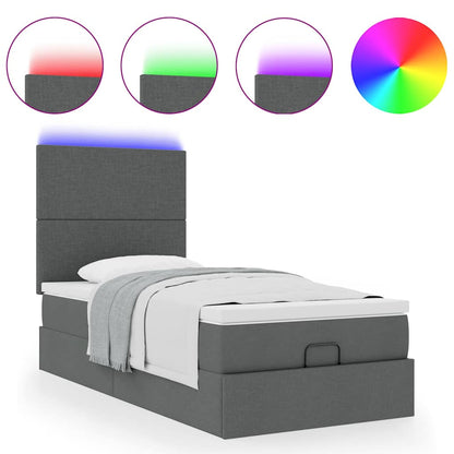 vidaXL Ottoman-Bett mit Matratze & LEDs Dunkelgrau 90x190 cm Stoff