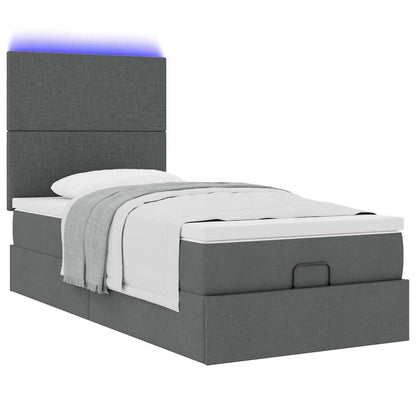 vidaXL Ottoman-Bett mit Matratze & LEDs Dunkelgrau 90x190 cm Stoff