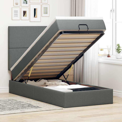 vidaXL Ottoman-Bett mit Matratze & LEDs Dunkelgrau 90x190 cm Stoff