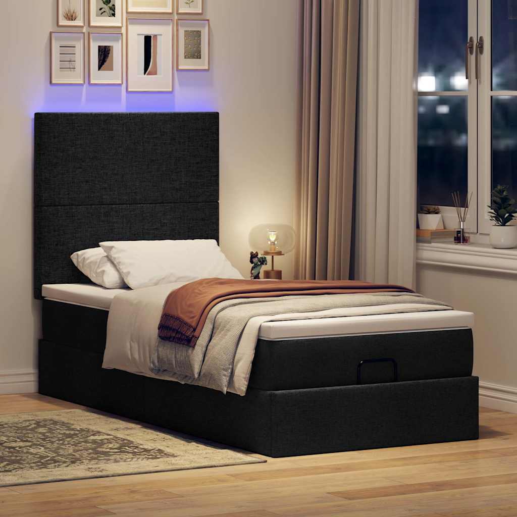 vidaXL Lit ottoman avec matelas et LED Noir 90x190 cm Tissu