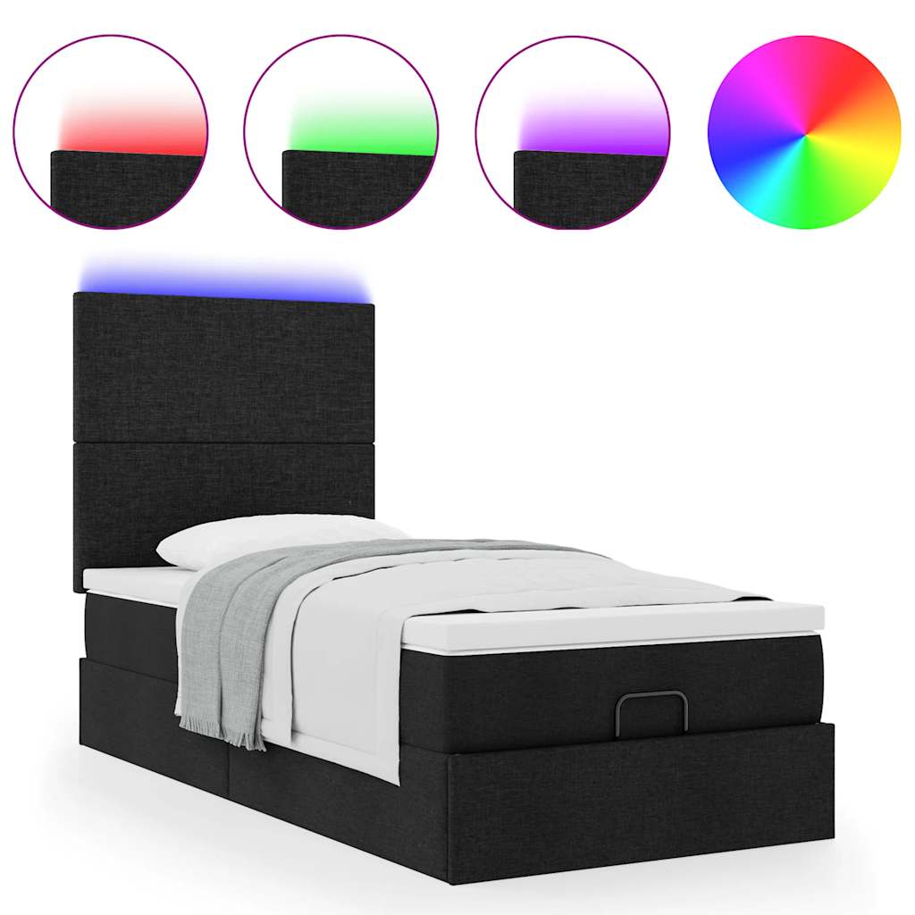vidaXL Lit ottoman avec matelas et LED Noir 90x190 cm Tissu