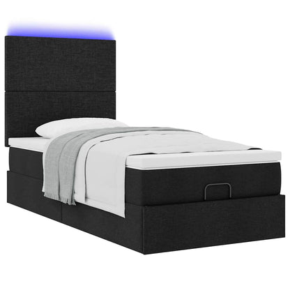 vidaXL Lit ottoman avec matelas et LED Noir 90x190 cm Tissu
