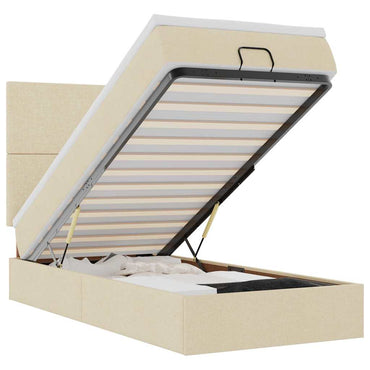 vidaXL Ottoman-Bett mit Matratze & LEDs Creme 90x190 cm Stoff