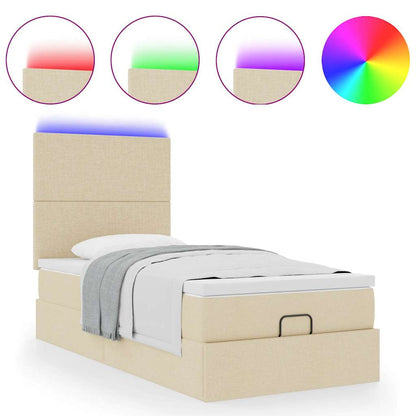 vidaXL Ottoman-Bett mit Matratze & LEDs Creme 90x190 cm Stoff