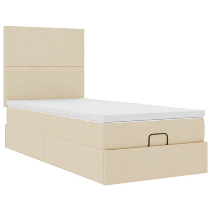 vidaXL Ottoman-Bett mit Matratze & LEDs Creme 90x190 cm Stoff