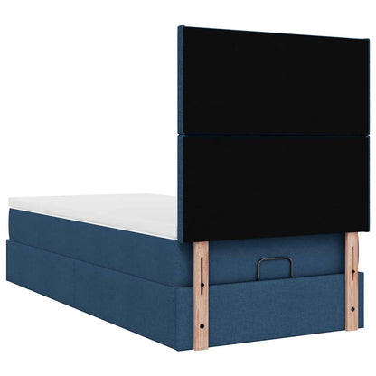 vidaXL Ottoman-Bett mit Matratze & LEDs Blau 90x190 cm Stoff