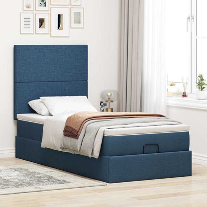vidaXL Ottoman-Bett mit Matratze & LEDs Blau 90x190 cm Stoff
