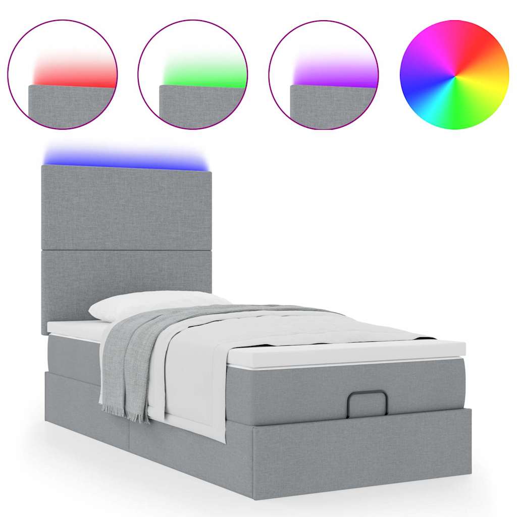 vidaXL Ottomane Bett mit Matratze & LEDs Hellgrau 90x200 cm Stoff