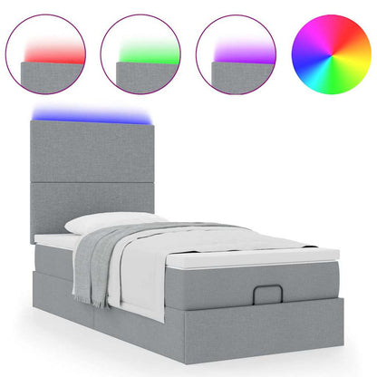 vidaXL Ottomane Bett mit Matratze & LEDs Hellgrau 90x200 cm Stoff