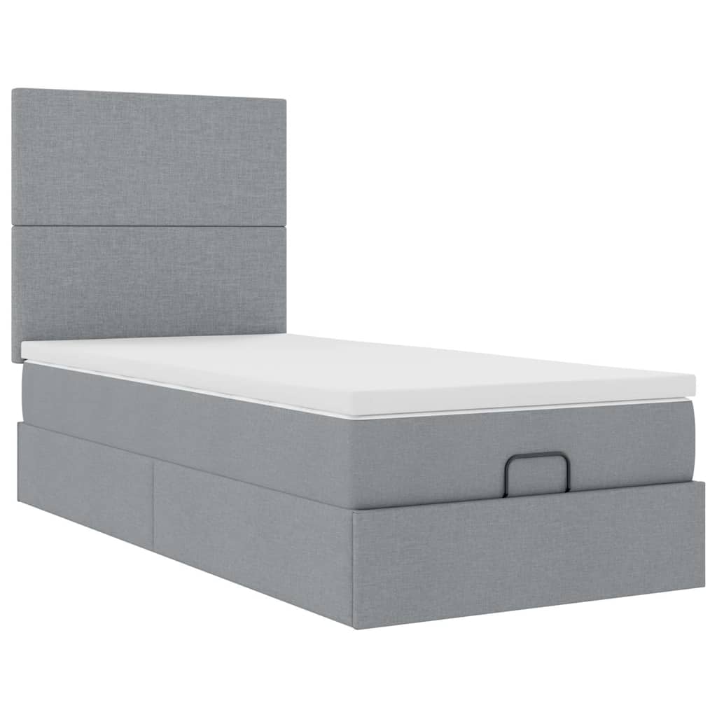 vidaXL Ottomane Bett mit Matratze & LEDs Hellgrau 90x200 cm Stoff