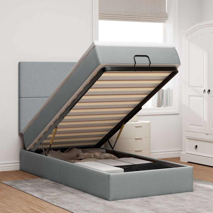 vidaXL Ottomane Bett mit Matratze & LEDs Hellgrau 90x200 cm Stoff