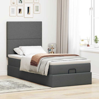 vidaXL Lit ottoman avec matelas et LED gris foncé 90x200 cm Tissu