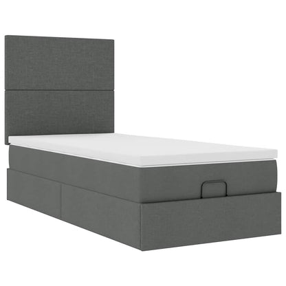 vidaXL Lit ottoman avec matelas et LED gris foncé 90x200 cm Tissu