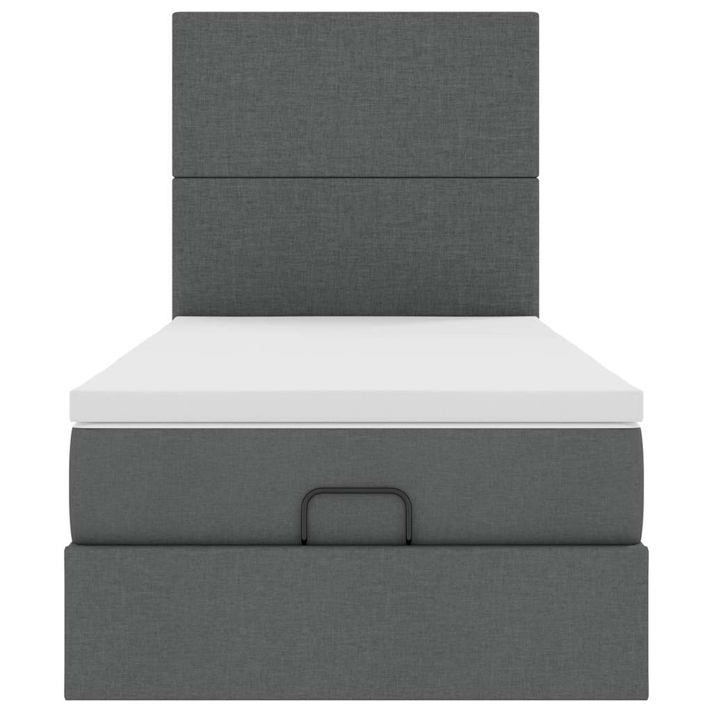 vidaXL Lit ottoman avec matelas et LED gris foncé 90x200 cm Tissu