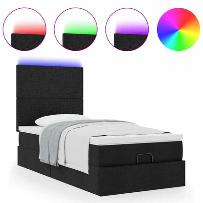 Ottoman-Bett mit Matratze & LEDs Schwarz 90x200 cm Stoff