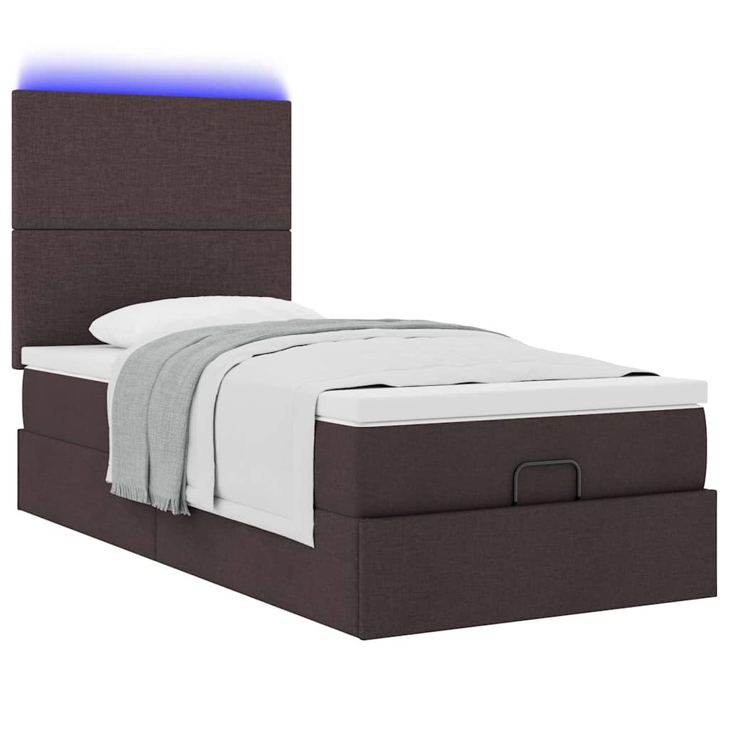 vidaXL Ottomane Bett mit Matratze & LEDs Dunkelbraun 90x200 cm Stoff
