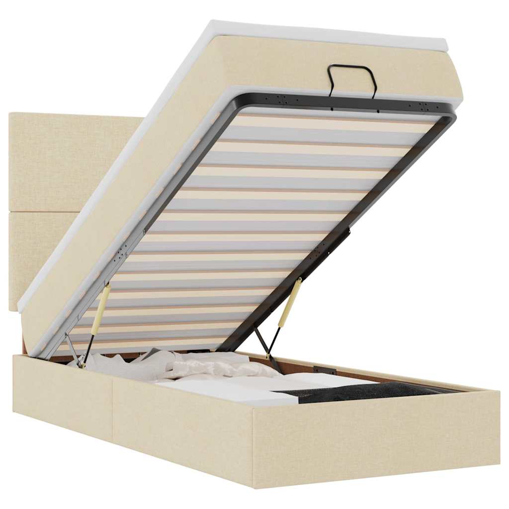 vidaXL Lit Ottoman avec Matelas & LEDs Crème 90x200 cm Tissu