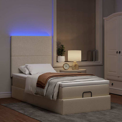 vidaXL Lit Ottoman avec Matelas & LEDs Crème 90x200 cm Tissu