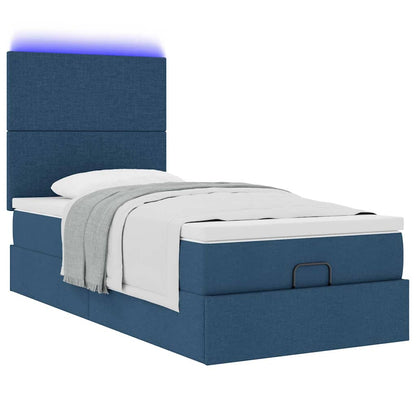 vidaXL Ottomane Bett mit Matratze & LEDs Blau 90x200 cm Stoff