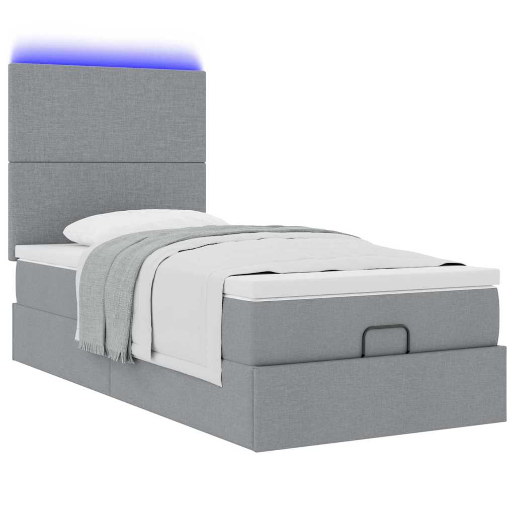 Ottoman-Bett mit Matratze & LEDs Hellgrau 100x200 cm Stoff